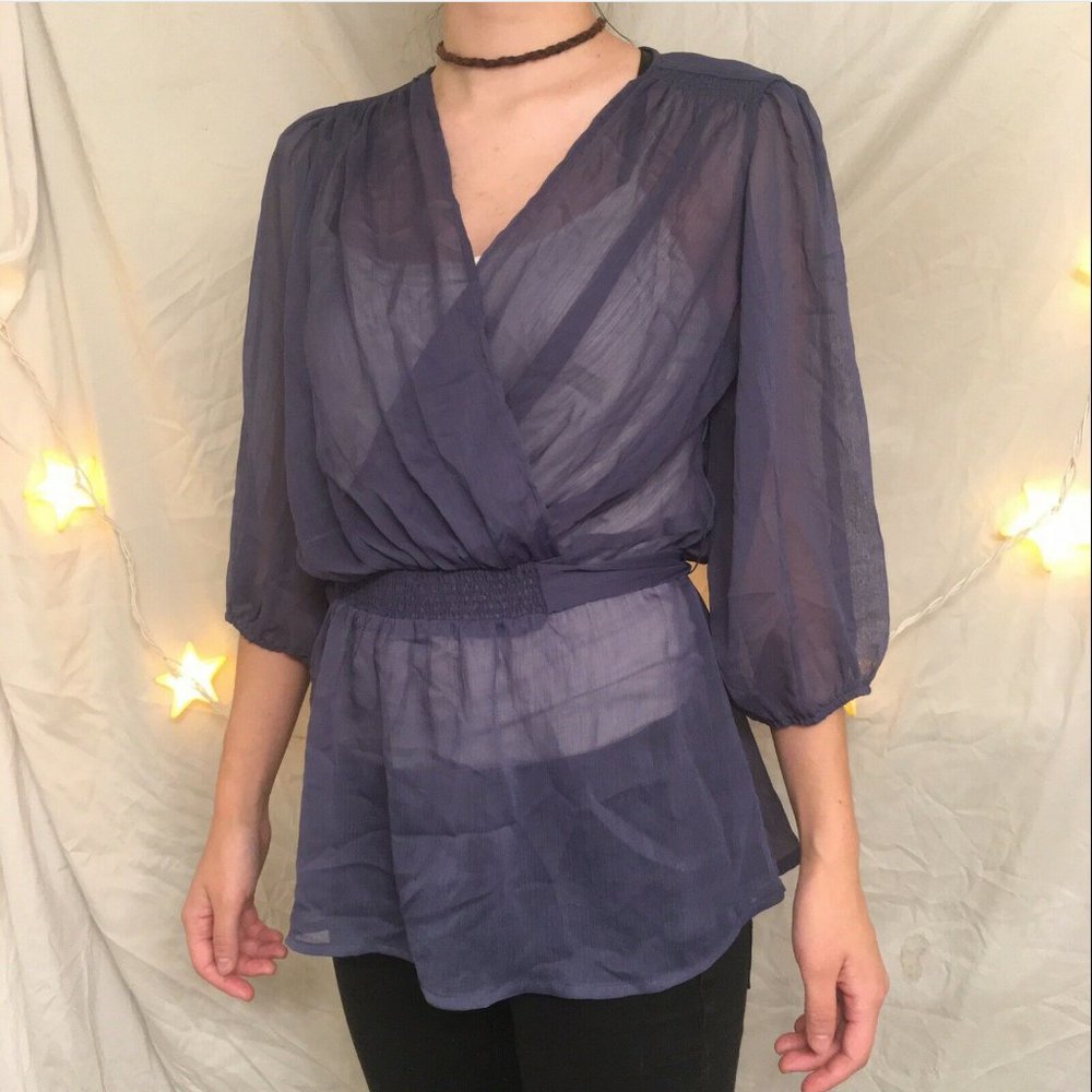 Express Blue Sheer Crepe Blouse